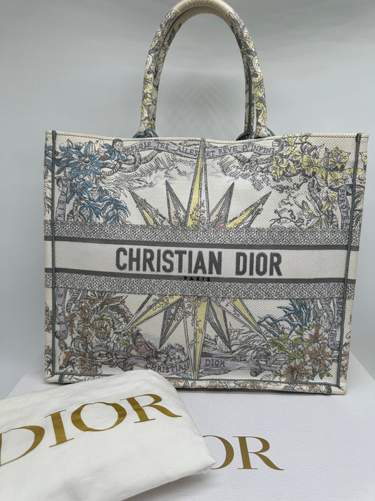 Luxury Soluciens Pre-owned DIOR large book tote with Latte embroidery