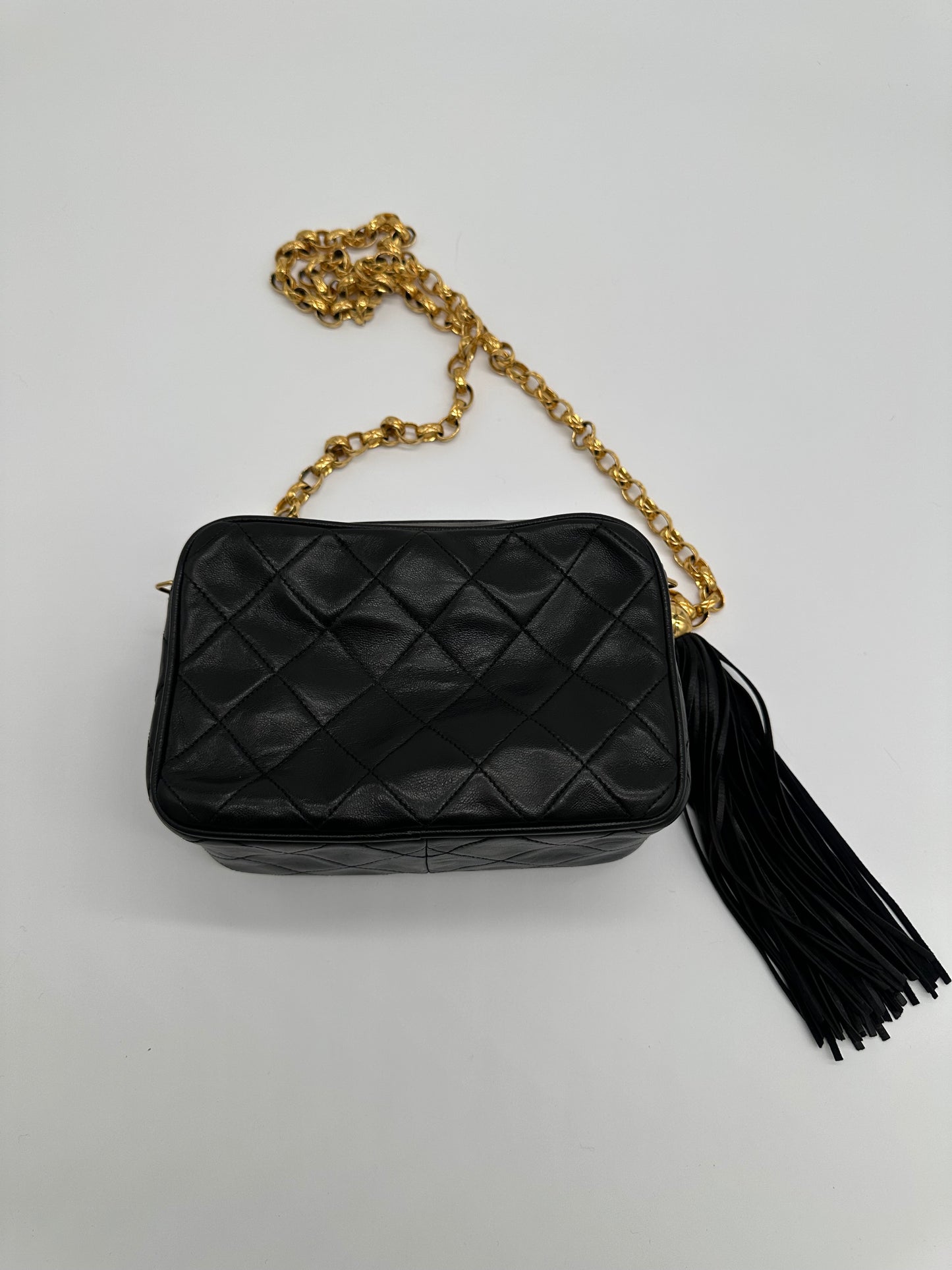 Luxury Soluciens Pre-owned Chanel Vintage lambskin camera bag with fringe tassel detail