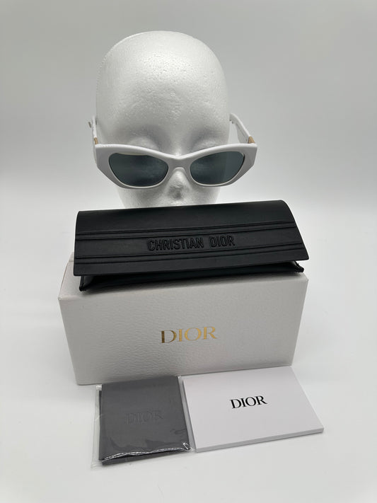 Luxury Soluciens Pre-Owned Dior Cannage White Slim Sunglasses
