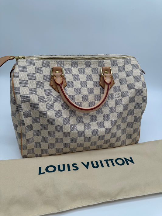 Luxury Soluciens Pre-Owned Louis Vuitton Speedy 30 in Damier Azur