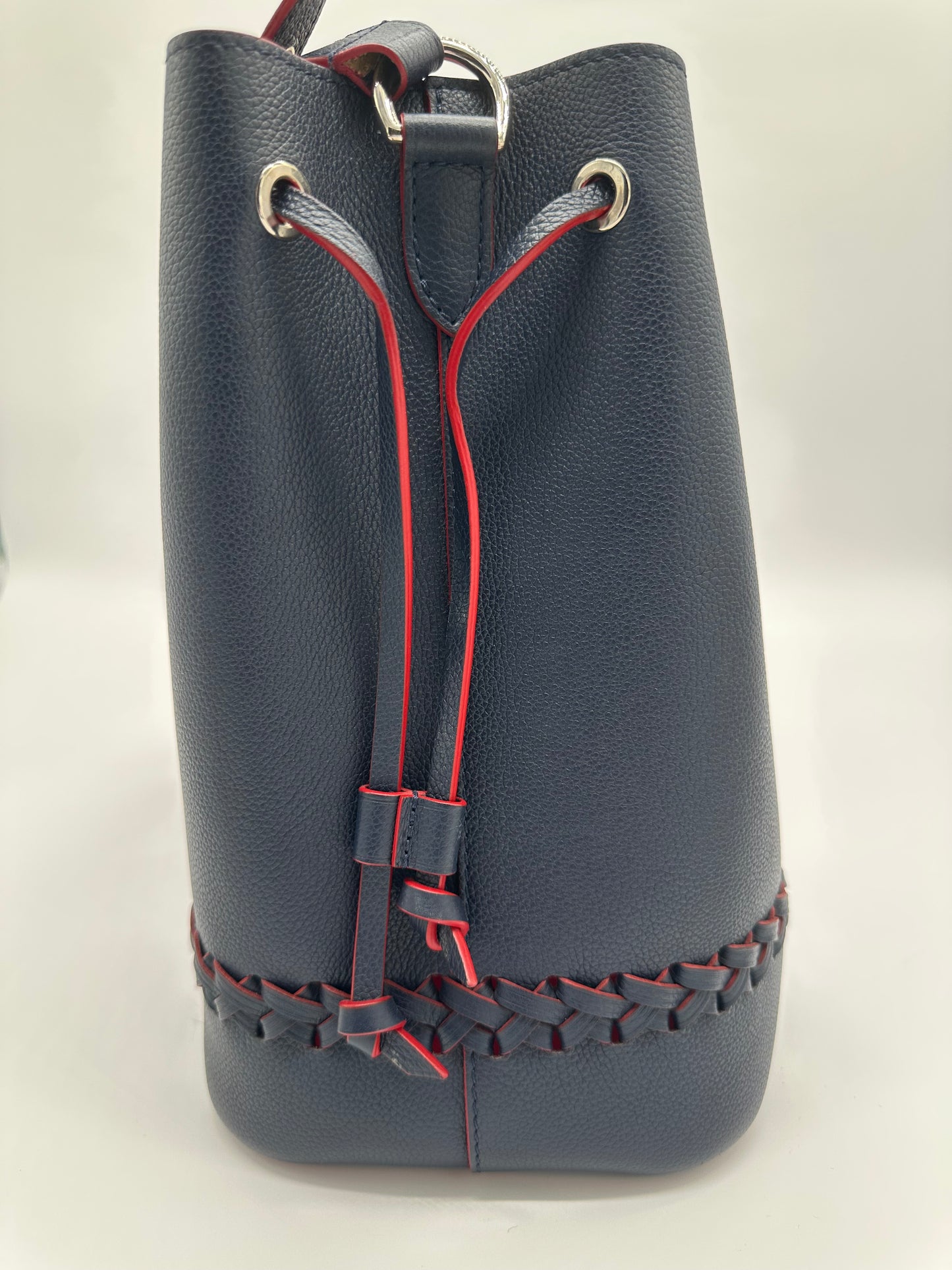 Louis Vuitton Lock Me Bucket Bag in Navy Textured Leather with Silver Toned Hardware